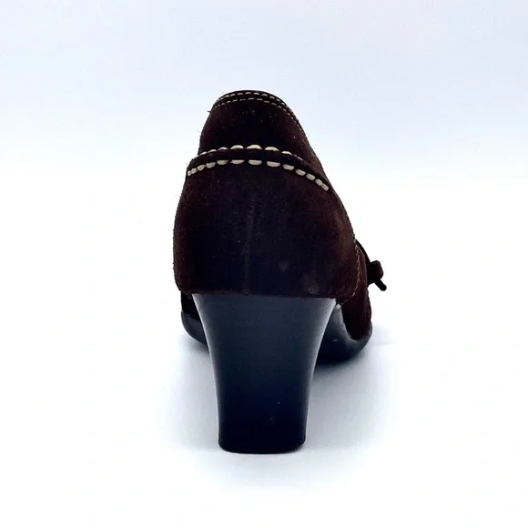 Y2K Aerosoles Leather Suede Loafers Pumps with Buckle and White Stitchin… - Picture 4 of 9
